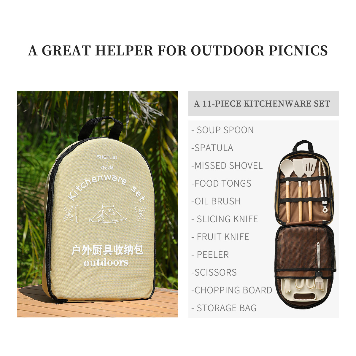 Set da picnic portatile all'ap - Camping Cooking Utensil Set recensione e prezzo